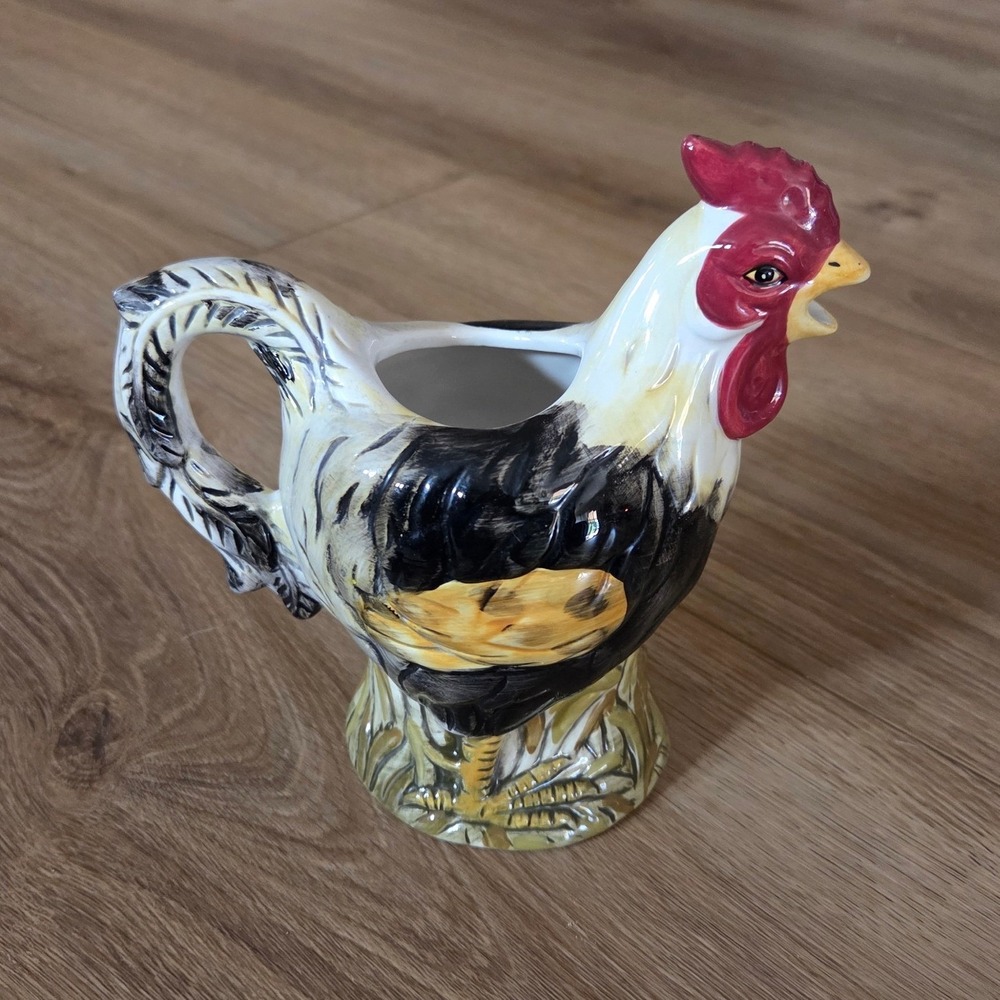 Calderone‎ Hand Painted Collection Rooster Pitcher Creamer Jug Farmhouse Kitchen
